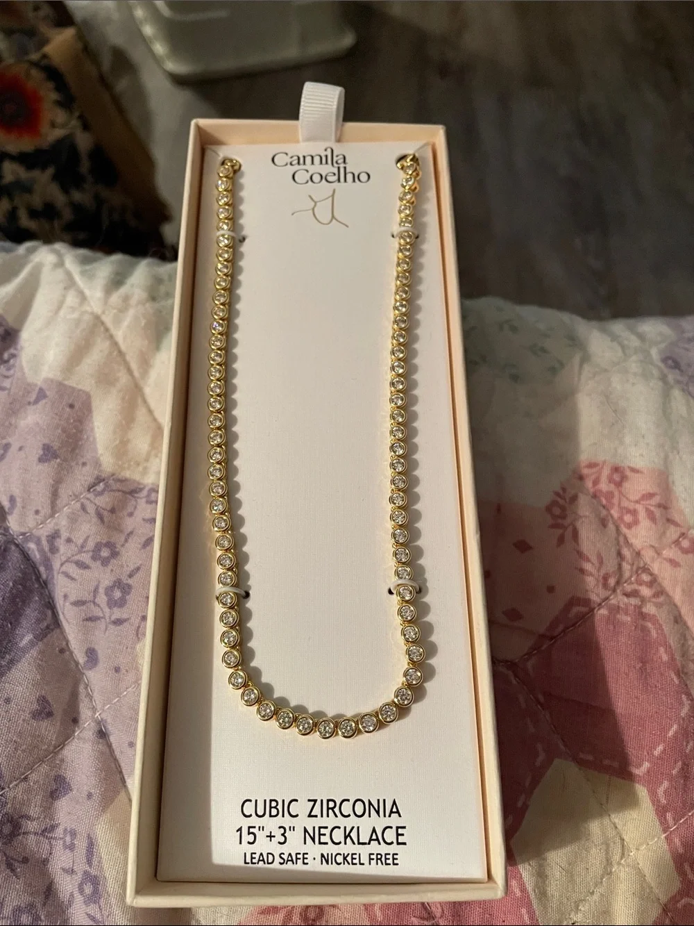 Camila Coelho Gold and Clear Cubic Zirconia Tennis Necklace